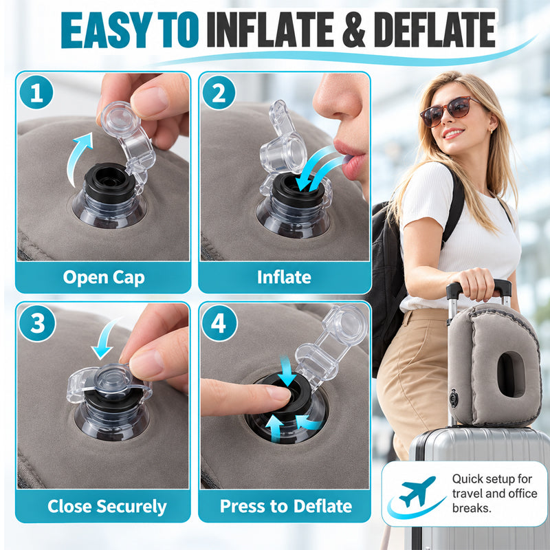✈️💤 Oreiller de sommeil gonflable portable pour avion — Soutien pour dormir sur le ventre et sur le côté