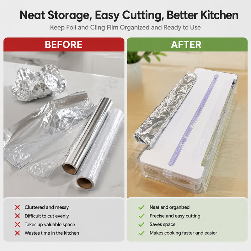 ✂️Dispenser Film Alimentaire et Aluminium avec Coupe-Glisse – Fini les Déchirures ! 🍳✨
