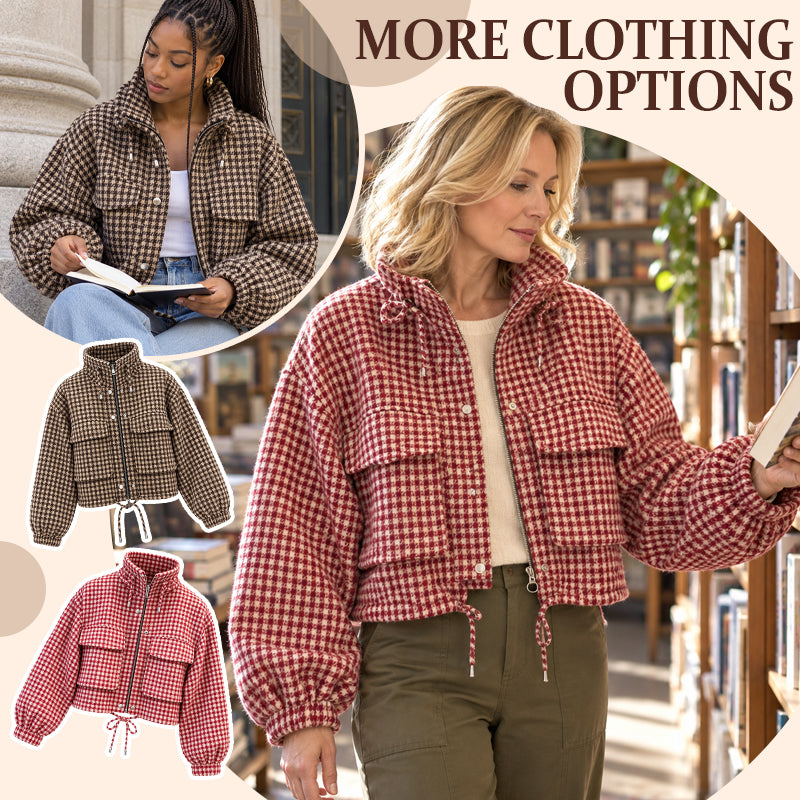 🧥Veste courte femme à motif pied-de-poule et style utilitaire🍂