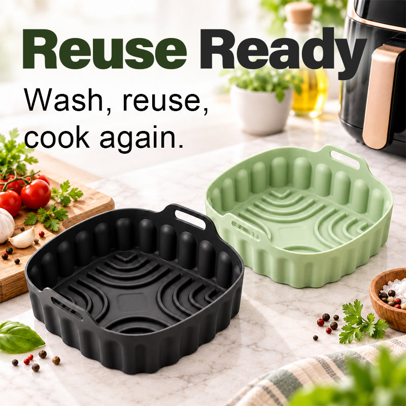 🍳 Panier carré en silicone pour air fryer – base striée, antiadhésif et lavable au lave-vaisselle