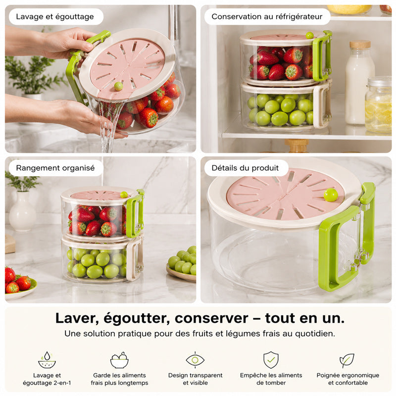 🍇Panier de Drainage Télescopique 2-en-1 – Lavez, Égouttez & Conservez ! 🧺✨
