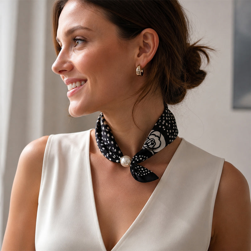 🤍 Collier foulard en perles avec fermoir magnétique - Un style instantané en quelques secondes ! ✨📦