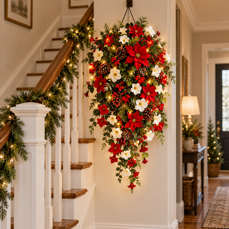 🎄🌺 Couronne de Noël lumineuse en cascade – Transformez n'importe quel espace en un décor festif !