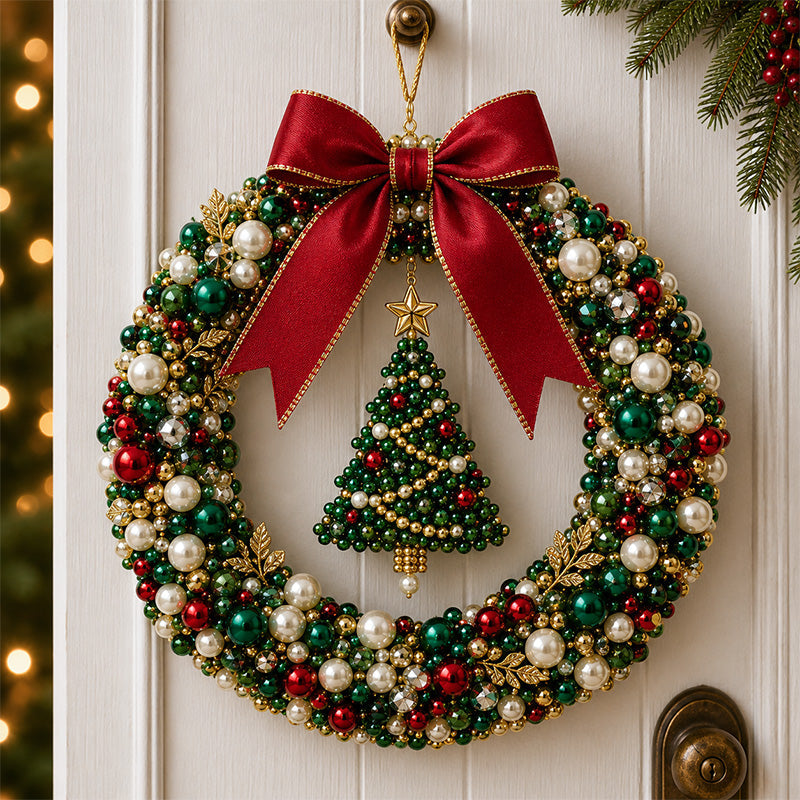 🎄✨ Kit DIY pour une couronne de Noël en perles – Décoration de porte de Noël faite main avec des perles 💎🎀