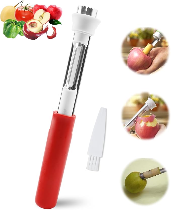 🍎 Vide-Pomme 2-en-1 en Inox — Évidez vos fruits en 1 seconde sans aucun gaspillage ! ✨🔪