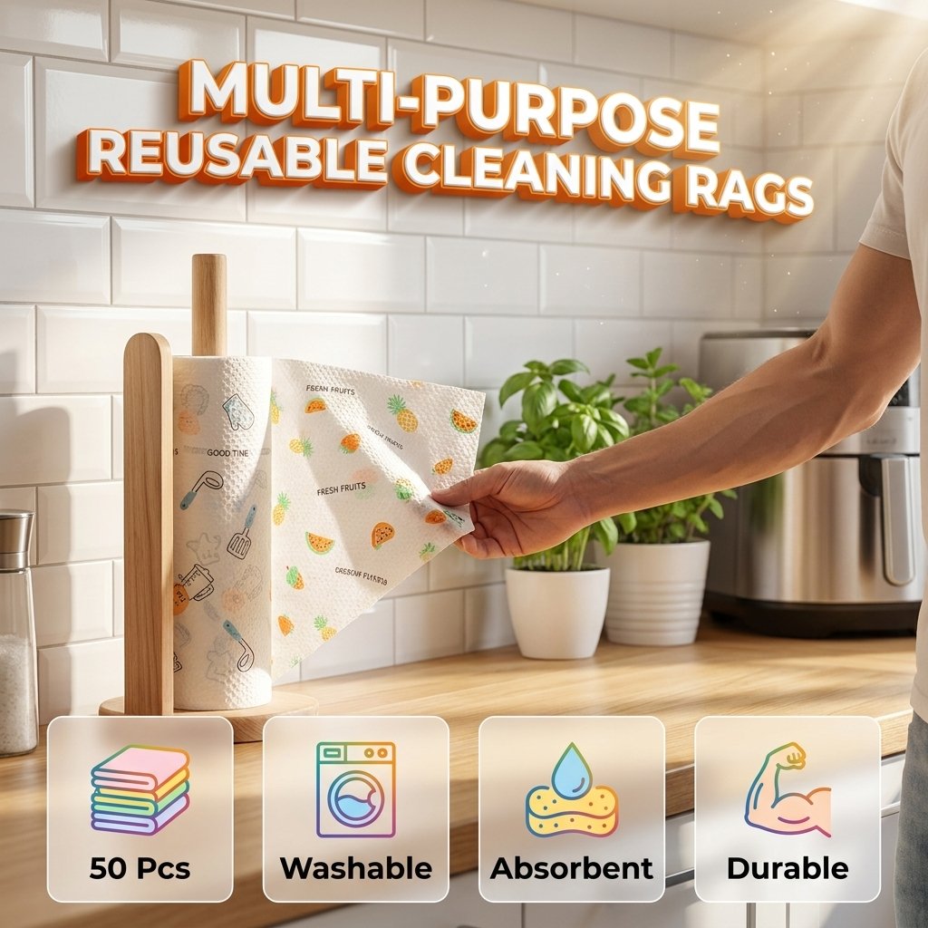 🧻 Rouleau de 50 lingettes nettoyantes réutilisables – Fini les essuie-tout jetables, place à l’économie et à l’efficacité