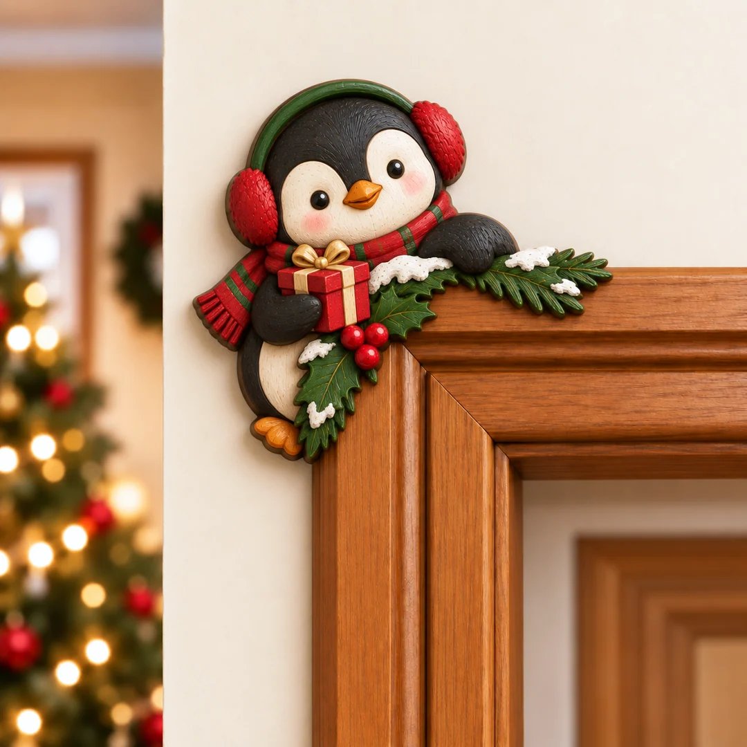 🎅 Décor de coin de porte Père Noël qui dépasse｜8 personnages pour une entrée pleine de malice