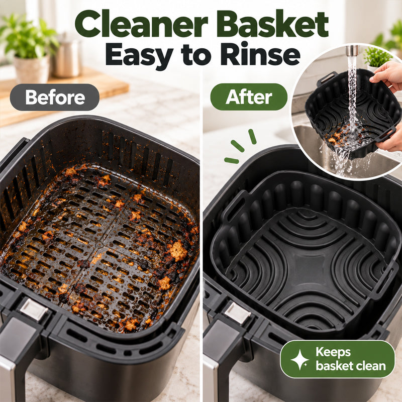 🍳 Panier carré en silicone pour air fryer – base striée, antiadhésif et lavable au lave-vaisselle