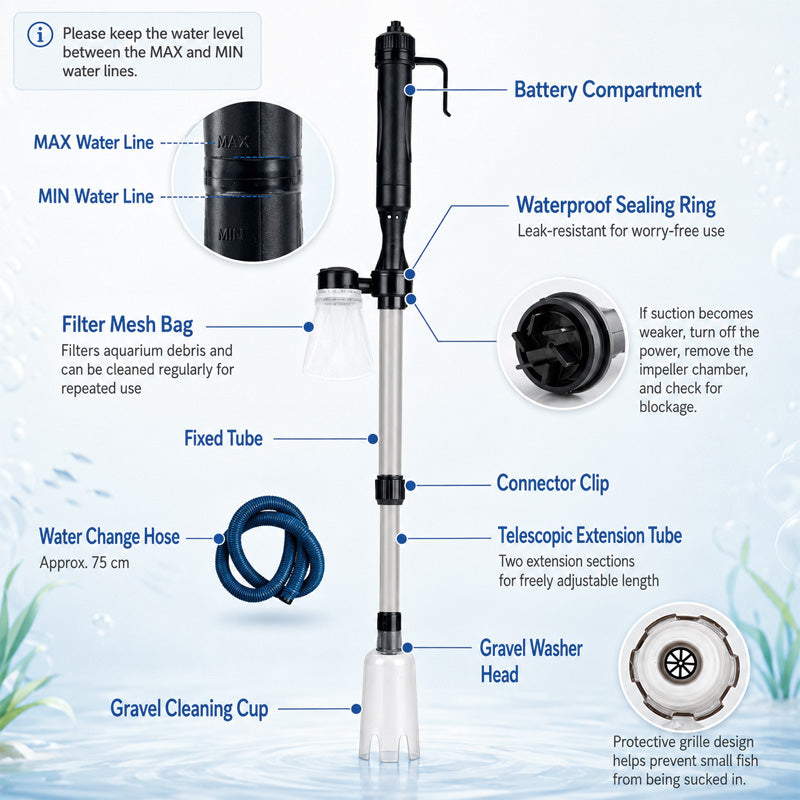 🔥40 % de réduction 🐠Nettoyeur & Aspirateur Électrique d'Aquarium 4-en-1 ✨