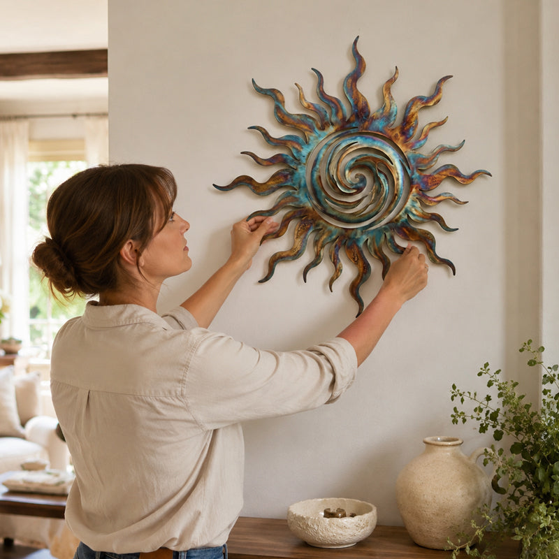 ☀️Décoration Murale Soleil En Silhouette Tourbillonnante Pour Intérieur Et Extérieur