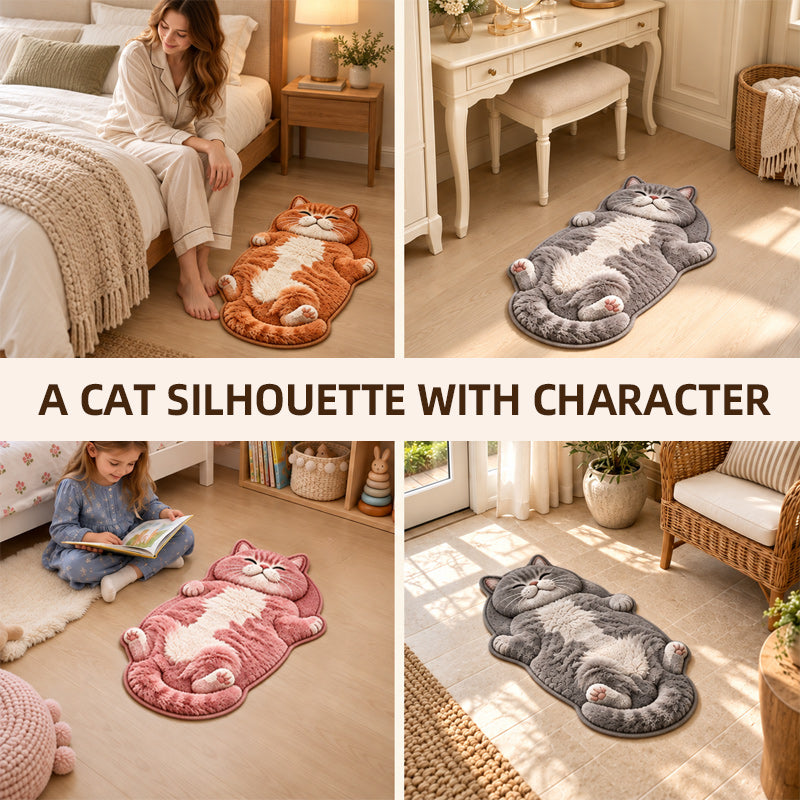 🐱 Tapis de sol absorbant en forme de chat – Un accueil de chat somnolent pour votre entrée ou votre chevet