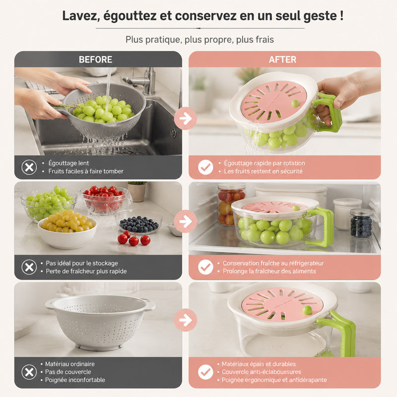 🍇Panier de Drainage Télescopique 2-en-1 – Lavez, Égouttez & Conservez ! 🧺✨