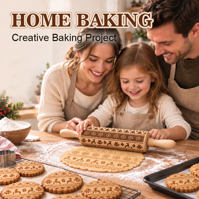 🎄🎨 Rouleau à pâtisserie gravé renne et bonhomme en pain d'épices — un simple geste, et vos biscuits se parent de motifs festifs