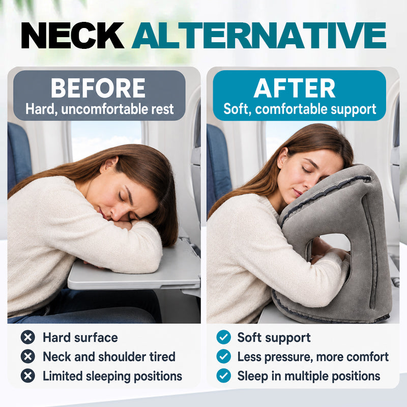 ✈️💤 Oreiller de sommeil gonflable portable pour avion — Soutien pour dormir sur le ventre et sur le côté
