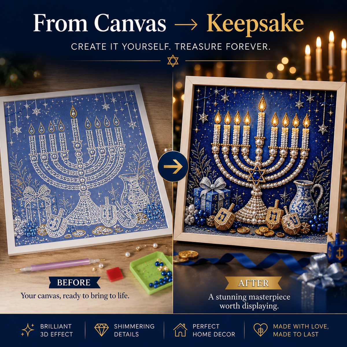 🕎✨ Kit DIY d'art perlé pour Hanoukka — créez ensemble une œuvre lumineuse pour les Huit Nuits de lumière