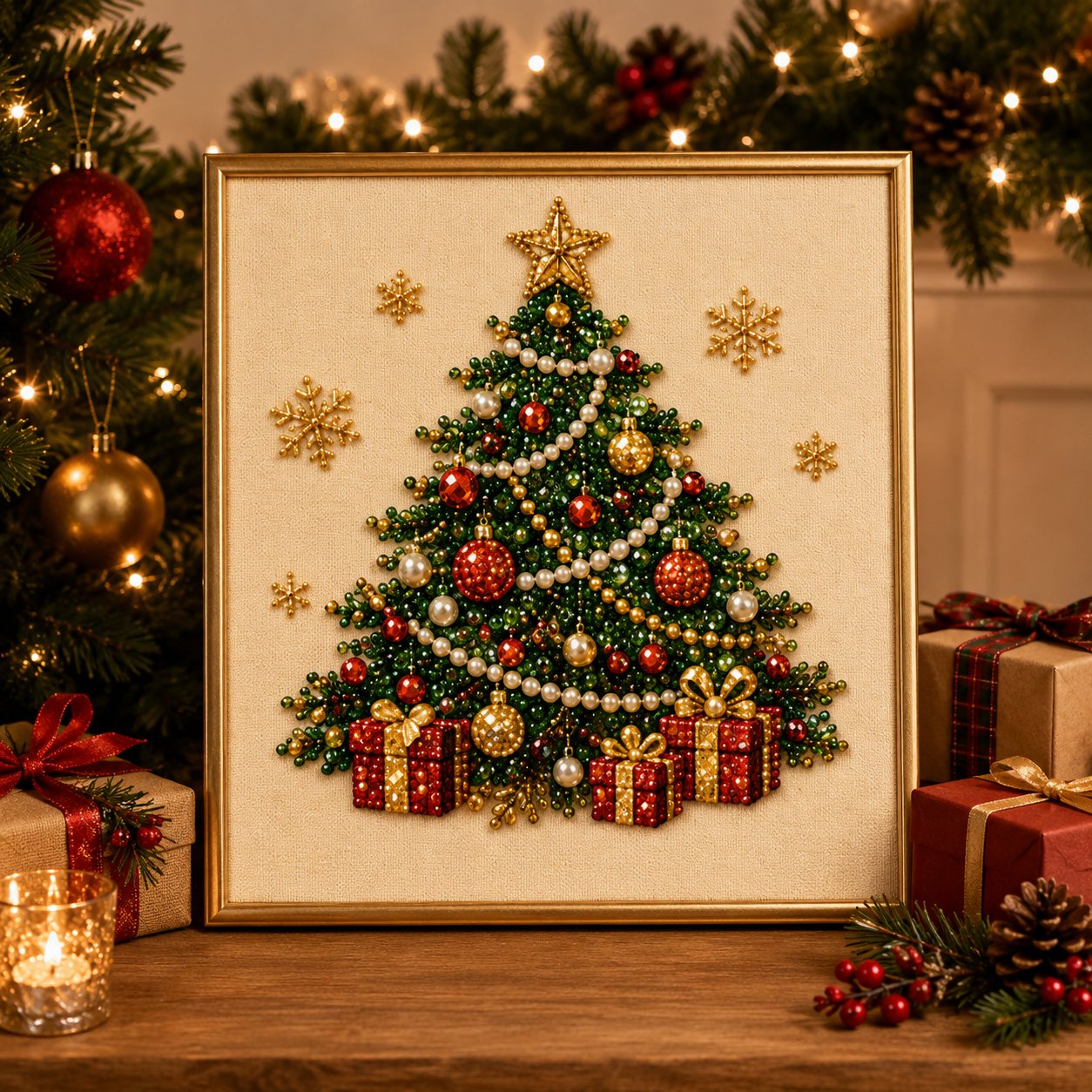 🎄 Illuminez votre Noël : Kit de Peinture Perlée 3D (Cadre inclus !) ✨