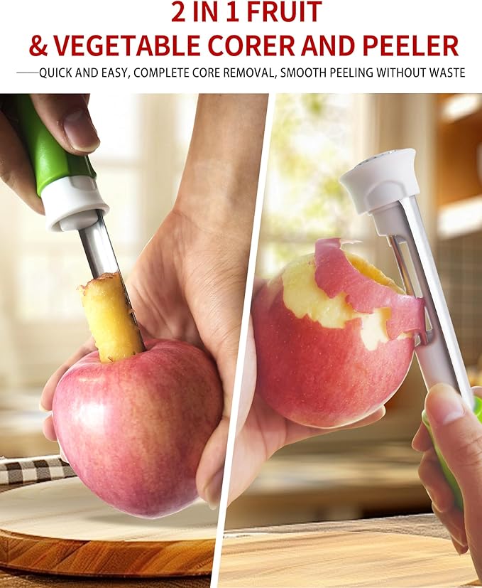 🍎 Vide-Pomme 2-en-1 en Inox — Évidez vos fruits en 1 seconde sans aucun gaspillage ! ✨🔪