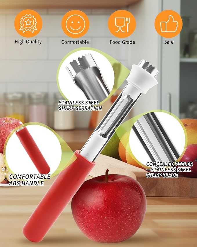 🍎 Vide-Pomme 2-en-1 en Inox — Évidez vos fruits en 1 seconde sans aucun gaspillage ! ✨🔪
