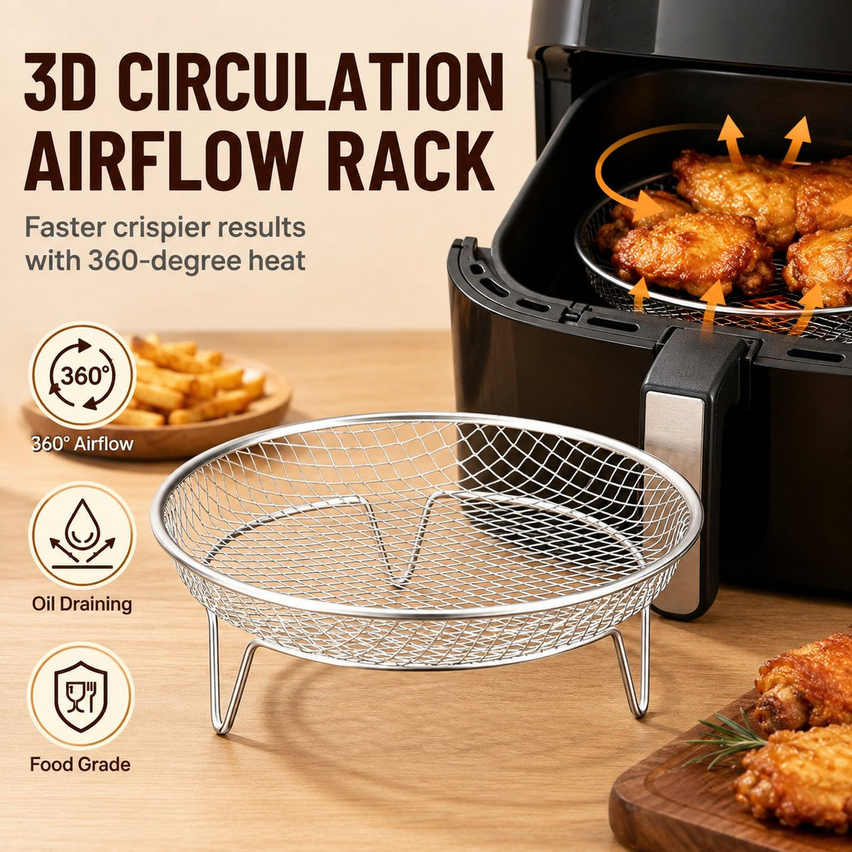 🔥🥘 Grille en acier inoxydable pour friteuse à air – Croustillant sans effort
