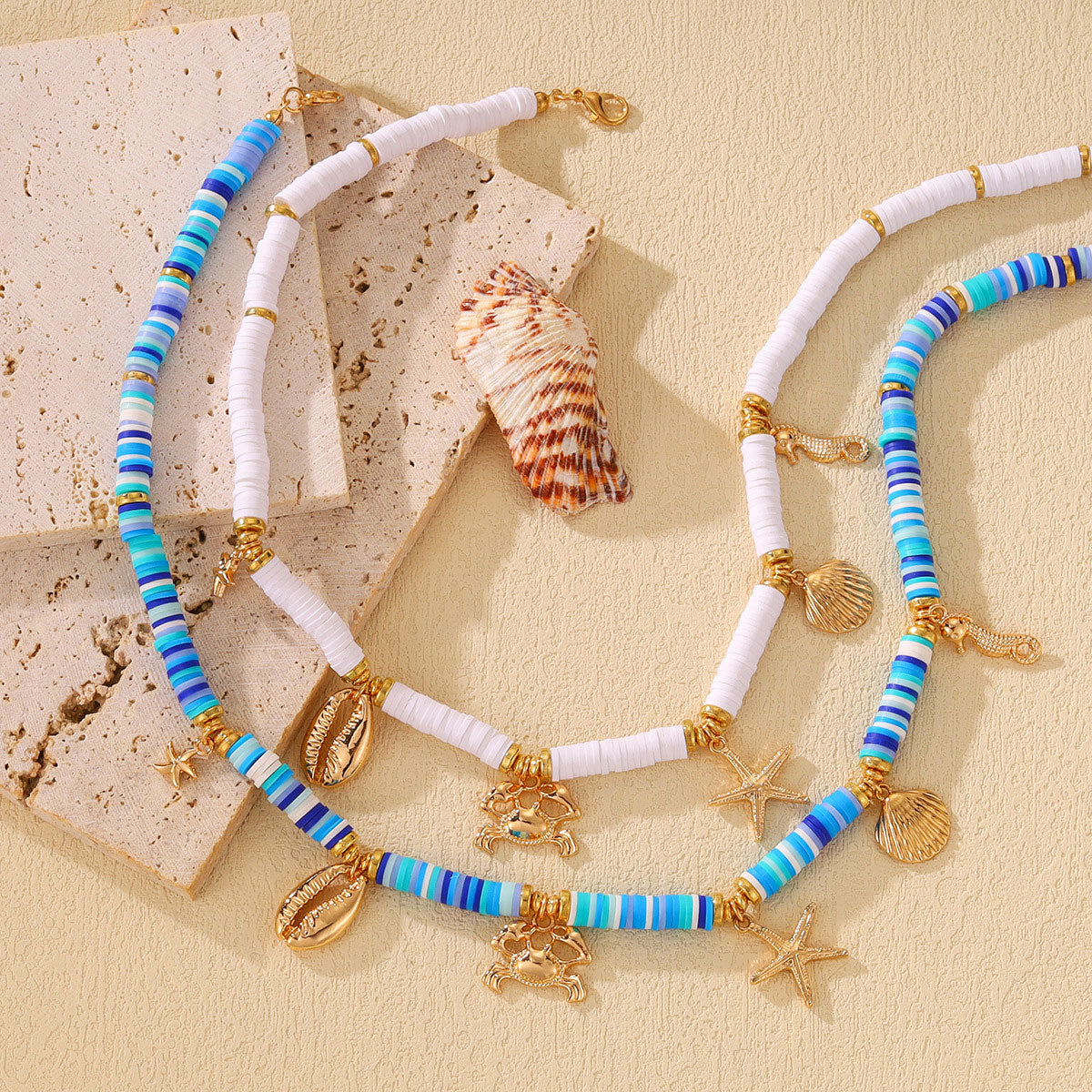 🌊Collier marin avec coquillage et étoile de mer🐚