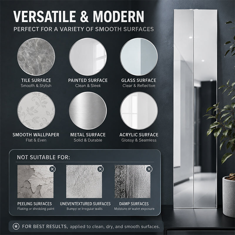 ✨ Stickers muraux miroir en bande longue : Décoration réfléchissante moderne à décoller et à coller ! 🪞