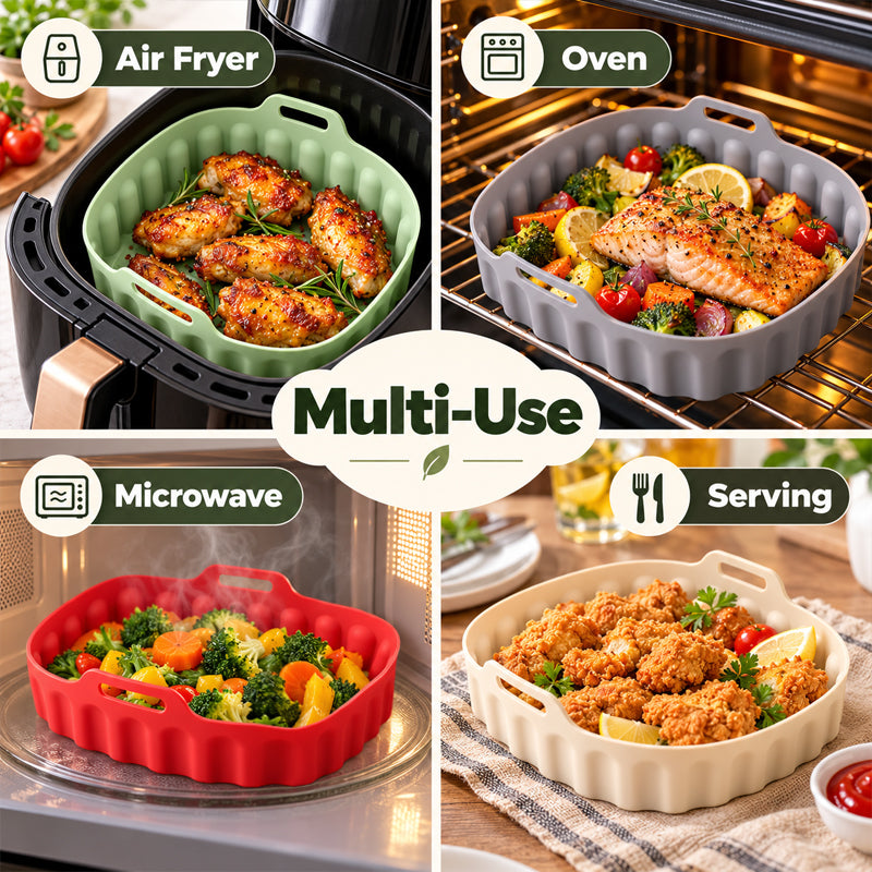🍳 Panier carré en silicone pour air fryer – base striée, antiadhésif et lavable au lave-vaisselle