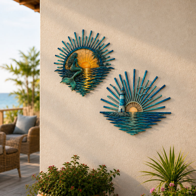 🌊 Décoration murale en métal « La légende des marées du coucher de soleil » : Décoration inspirée du coucher de soleil sur l’océan ! 🌅