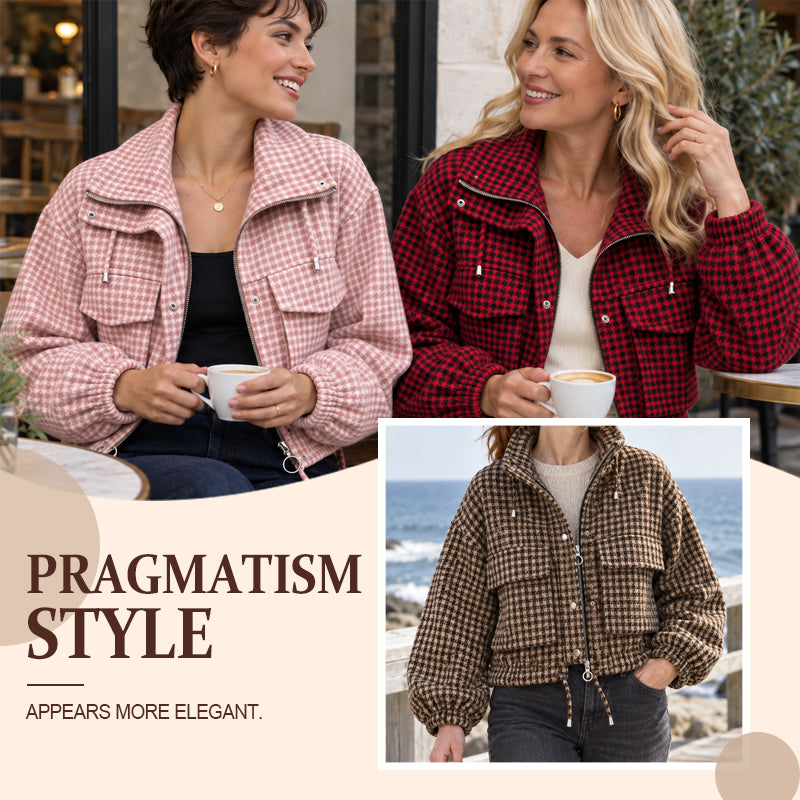 🧥Veste courte femme à motif pied-de-poule et style utilitaire🍂