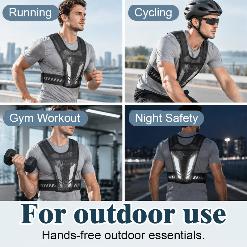 🏃Gilet de course « mains libres » — Rangement pour gourde et téléphone, et éléments réfléchissants pour la sécurité
