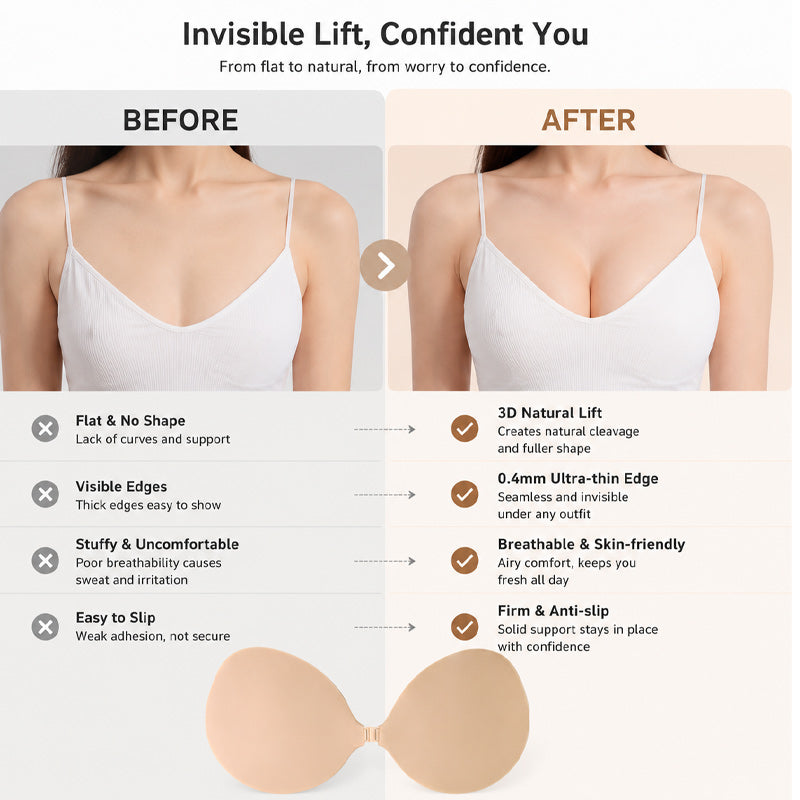 💖 Cache-Tétons Push-Up Invisible en Silicone 3D — Maintien Naturel et Discrétion Absolue ! ✨