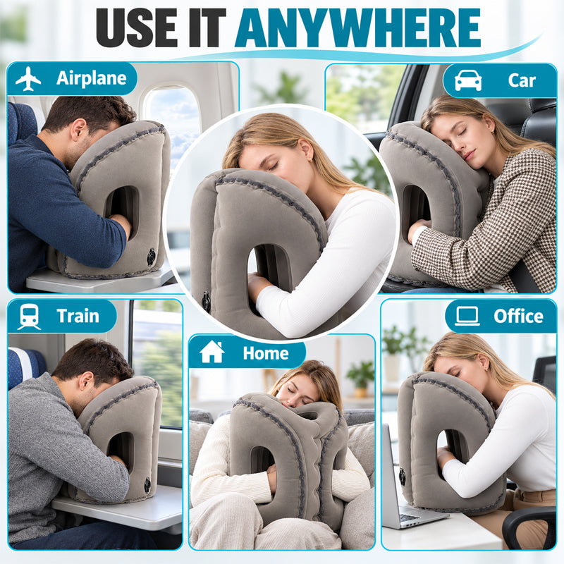✈️💤 Oreiller de sommeil gonflable portable pour avion — Soutien pour dormir sur le ventre et sur le côté