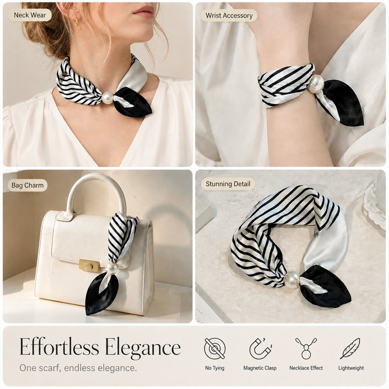 🤍 Collier foulard en perles avec fermoir magnétique - Un style instantané en quelques secondes ! ✨📦