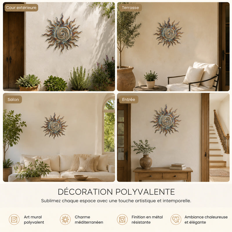 ☀️Décoration Murale Soleil En Silhouette Tourbillonnante Pour Intérieur Et Extérieur