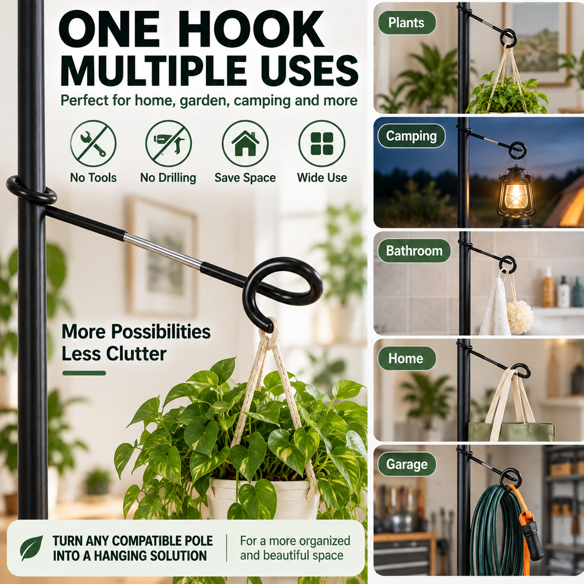 🪴🔧 Crochet de suspension pour poteau de plante sans perçage--plus de plantes, sans percer