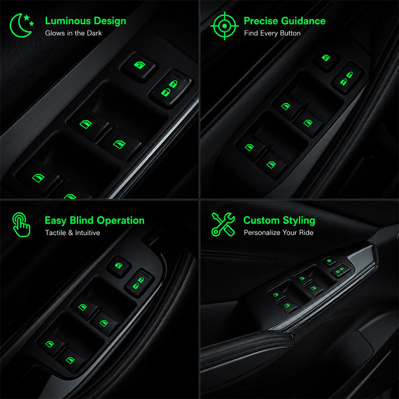 💡Autocollants lumineux pour interrupteur de lève-vitre de voiture - Bouton d'avertissement lumineux de nuit coloré