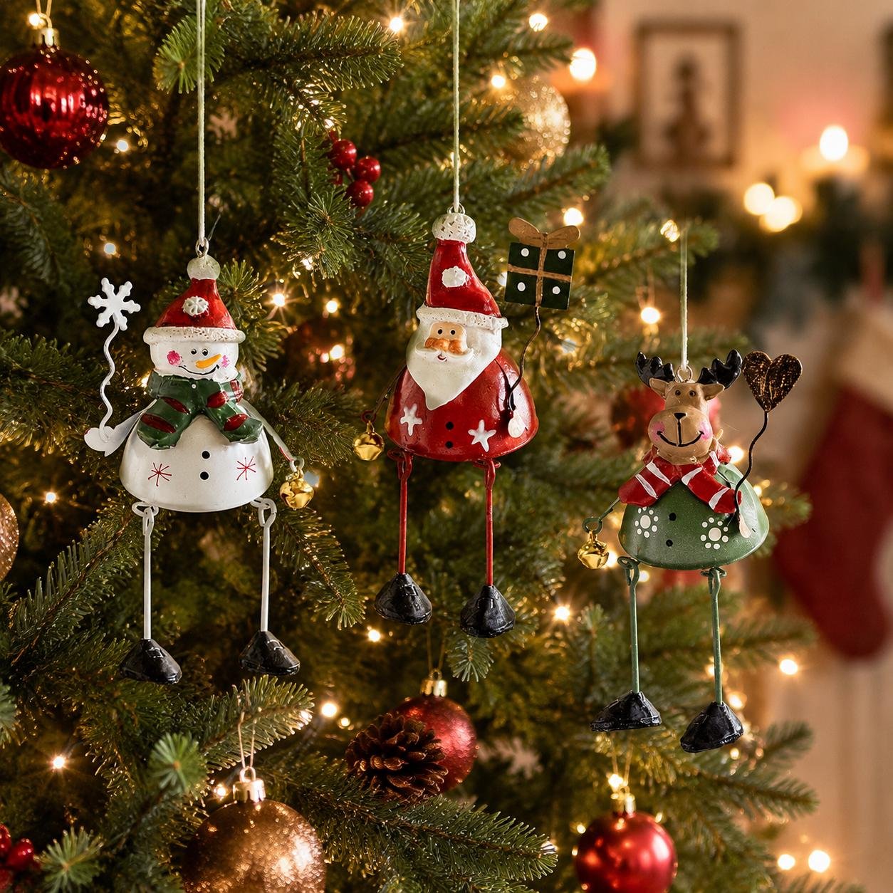 🎄🔔 Suspensions de Noël en métal peint à la main — une touche de vie et de gaité pour votre sapin