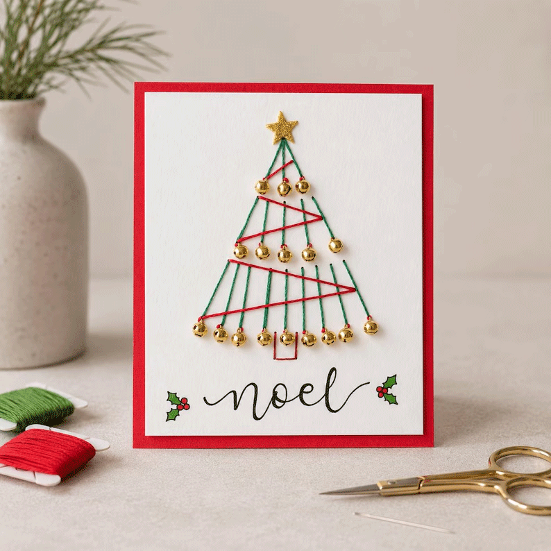 🎄🧵 Kit DIY de cartes de Noël brodées (6 modèles) — une carte unique, un geste fait avec le cœur