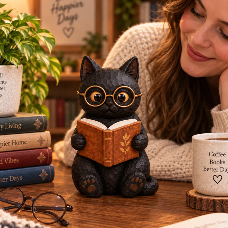 🐱 Figurine Chat Lecteur – Toujours Une Page de Plus à Lire