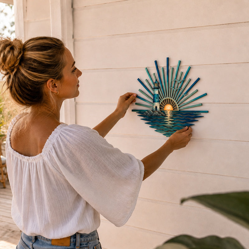 🌊 Décoration murale en métal « La légende des marées du coucher de soleil » : Décoration inspirée du coucher de soleil sur l’océan ! 🌅