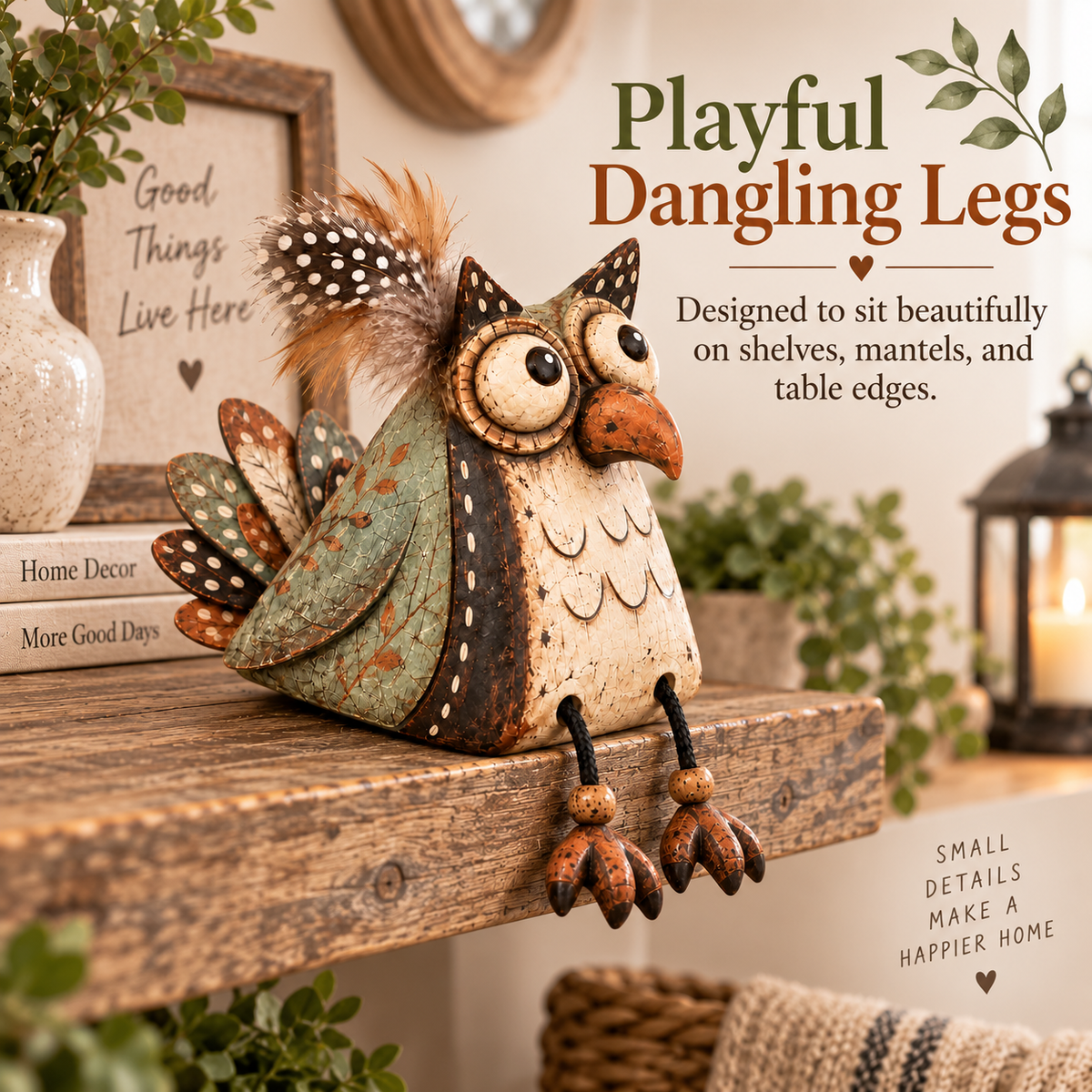 🦉🍂 Statuette de hibou rustique pour étagère--un charme fermier ludique pour chaque coin