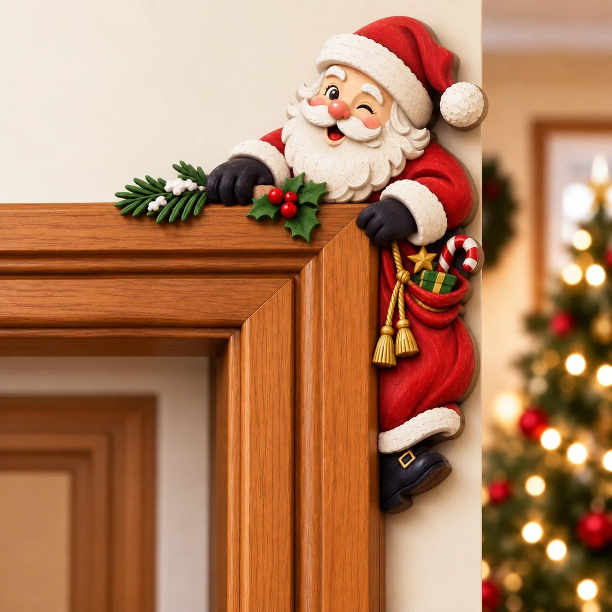 🎅 Décor de coin de porte Père Noël qui dépasse｜8 personnages pour une entrée pleine de malice