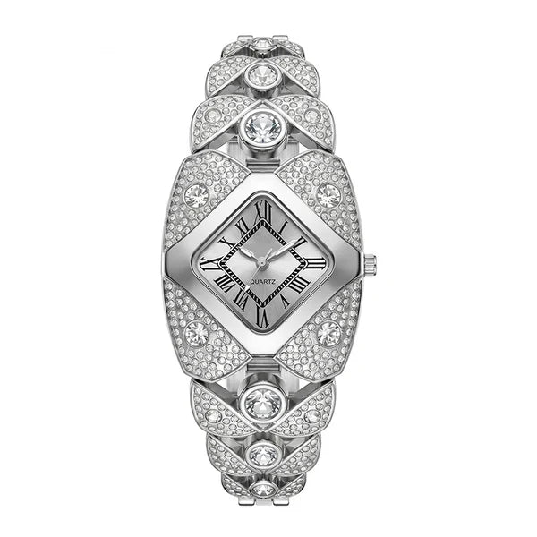 💎 Montre femme au cadran losange et strass – Élégance géométrique et éclat singulier