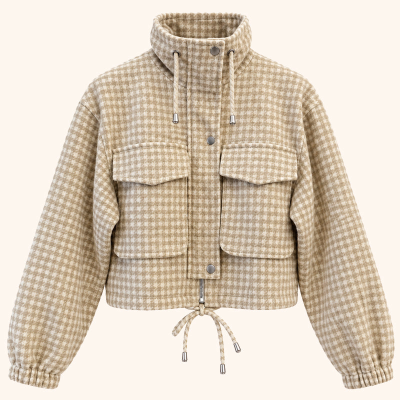 🧥Veste courte femme à motif pied-de-poule et style utilitaire🍂