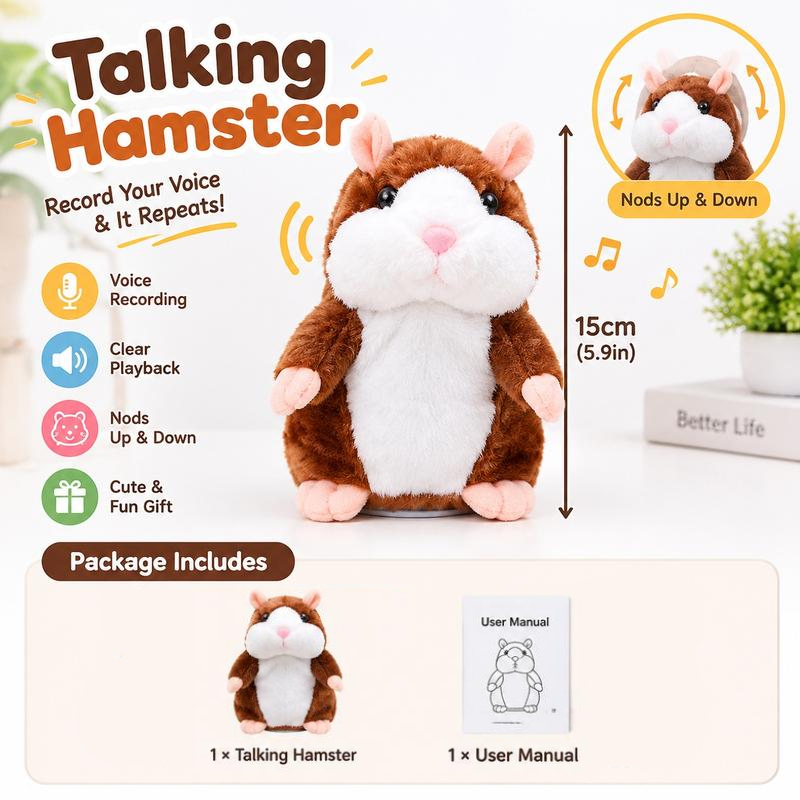 🐹 Peluche hamster parlante – répète les sons et bouge ! 3 couleurs + édition de Noël (15 cm) ✨🎄