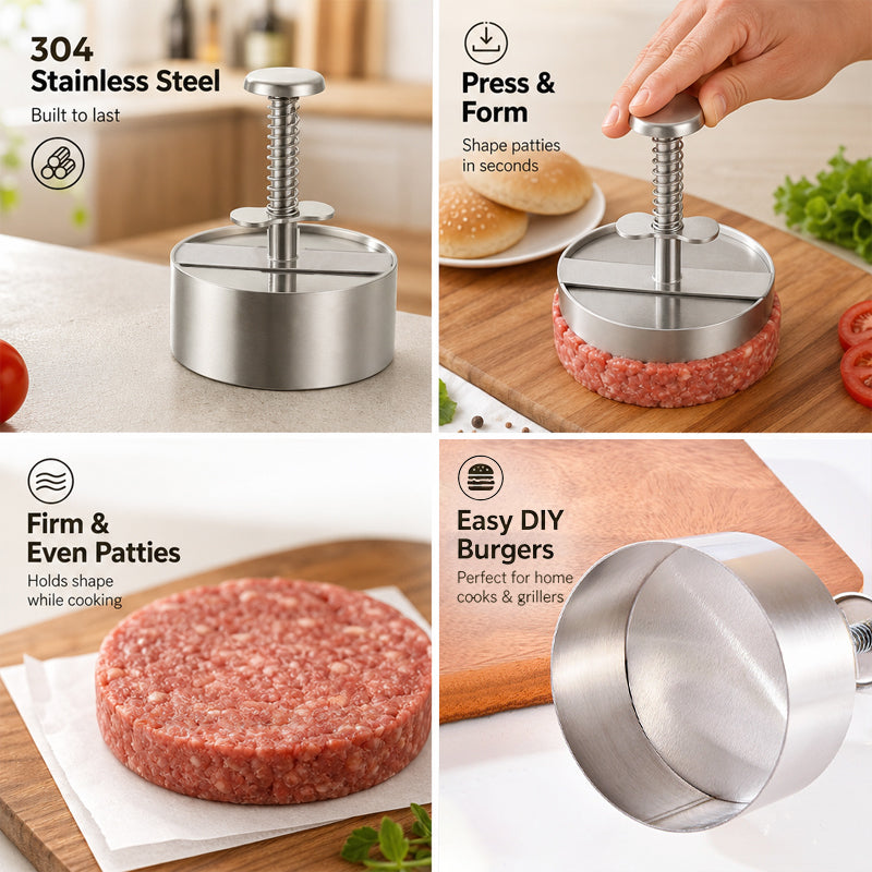 🍔Presse à hamburgers en acier inoxydable  | Réalisez facilement des steaks hachés parfaitement réguliers