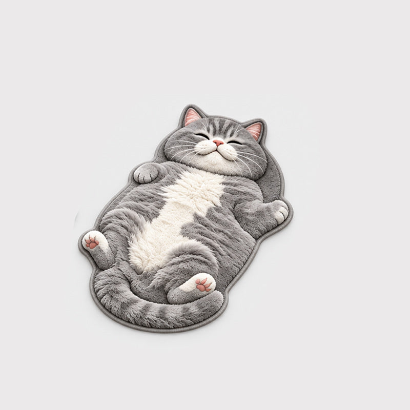 🐱 Tapis de sol absorbant en forme de chat – Un accueil de chat somnolent pour votre entrée ou votre chevet