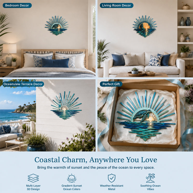 🌊 Décoration murale en métal « La légende des marées du coucher de soleil » : Décoration inspirée du coucher de soleil sur l’océan ! 🌅
