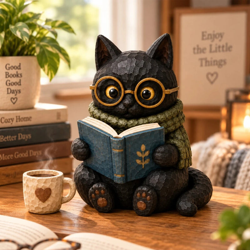 🐱 Figurine Chat Lecteur – Toujours Une Page de Plus à Lire