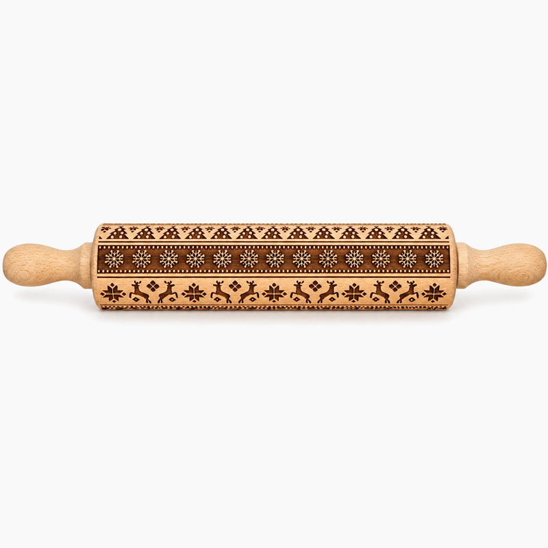 🎄🎨 Rouleau à pâtisserie gravé renne et bonhomme en pain d'épices — un simple geste, et vos biscuits se parent de motifs festifs