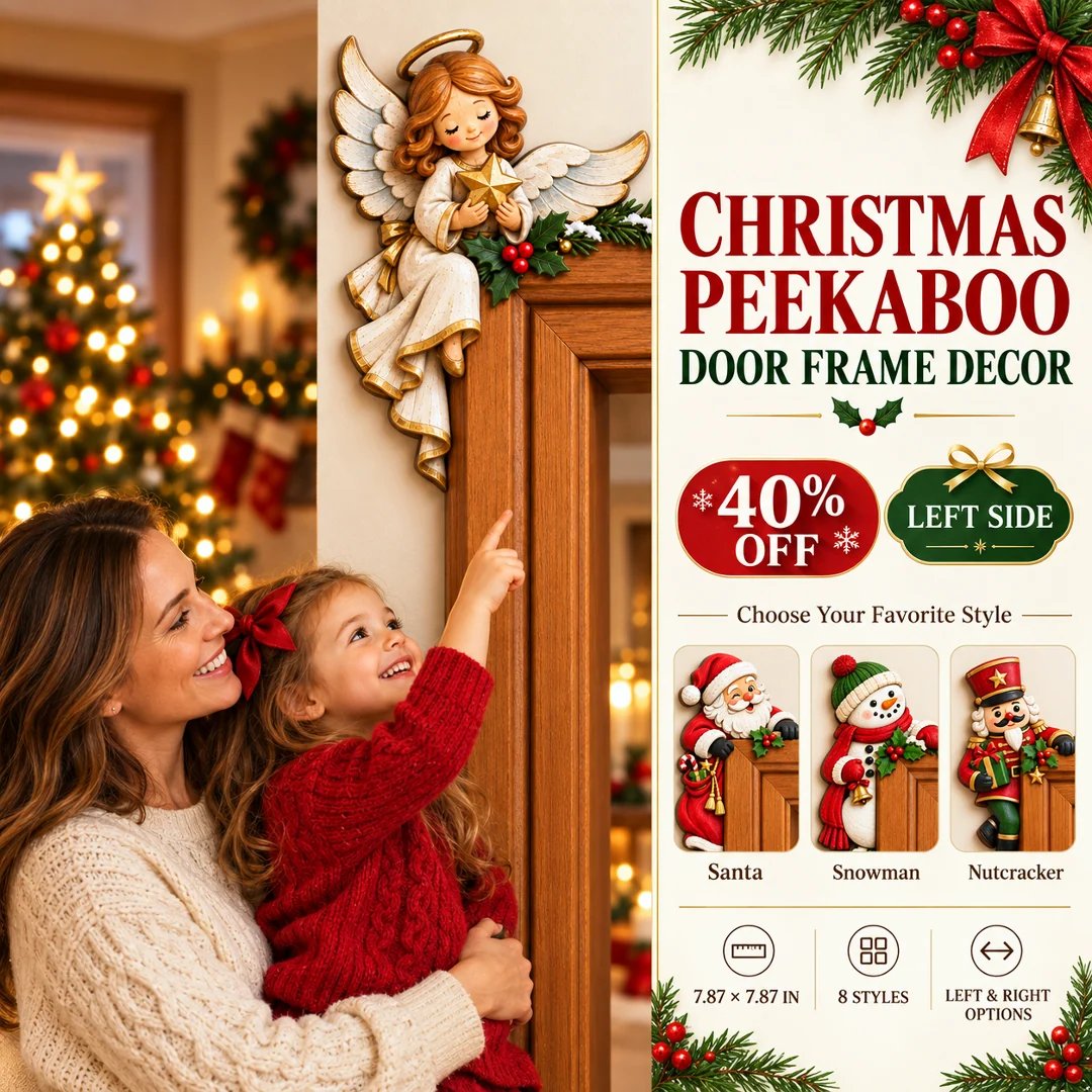 🎅 Décor de coin de porte Père Noël qui dépasse｜8 personnages pour une entrée pleine de malice